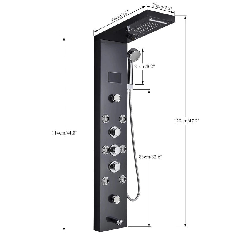 Colonne de Douche Hydromassante Or LED avec Jets de Massage – Panneau Cascade & Affichage Digital – Acier Inoxydable et Laiton pour Salle de Bain Moderne