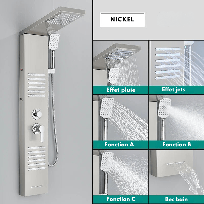 Colonne de Douche Hydromassante Noir Mat LED – Système Multifonction avec Affichage Température et Effet Pluie & Cascade