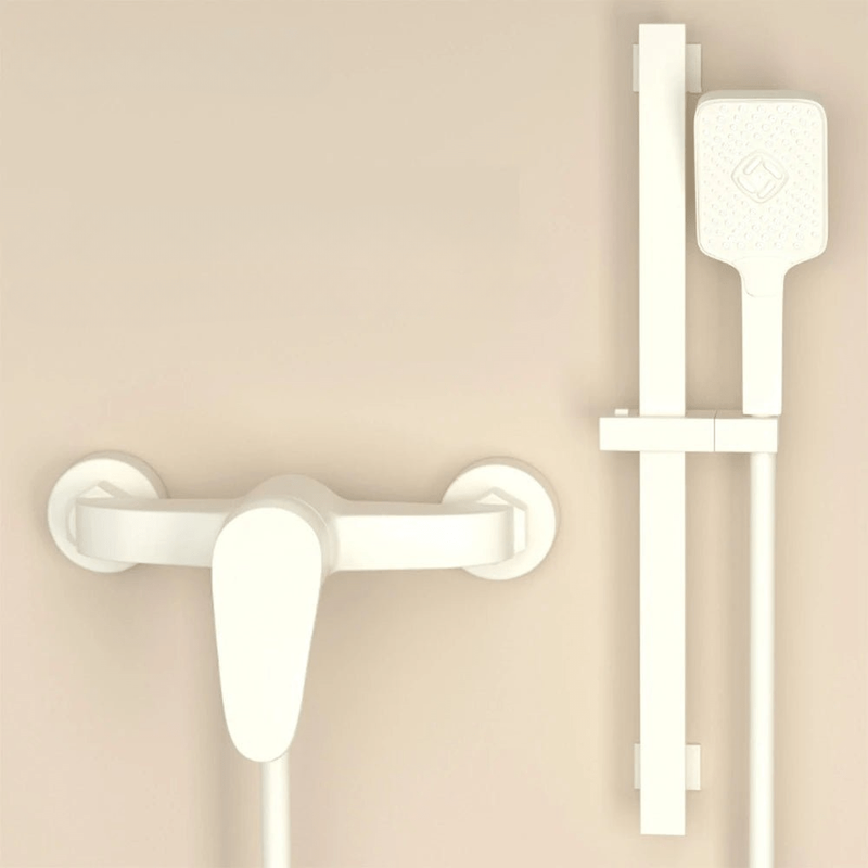 Colonne de douche Blanche Murale – Design Moderne avec Pommeau Pluie, Douchette Carrée et Robinet en Laiton Blanc pour Douche/Bain