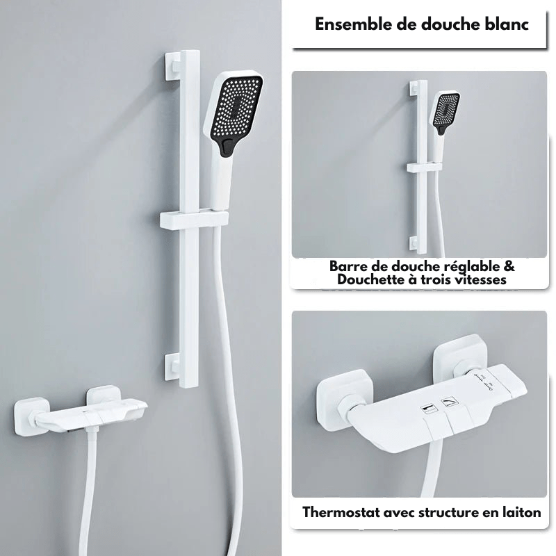 Colonne de Douche Thermostatique Grise LED – Affichage Température Sans Batterie, Hauteur Ajustable & Système de Douche Pluie Pressurisé