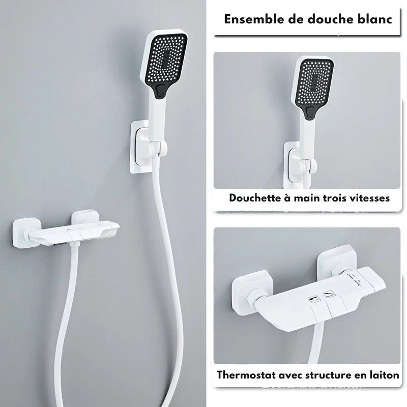 Colonne de Douche Thermostatique Grise LED – Affichage Température Sans Batterie, Hauteur Ajustable & Système de Douche Pluie Pressurisé