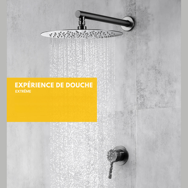 Colonne de Douche Encastrable Noire Minimaliste – Monocommande Ergonomique & Cartouche Sedal 40MM avec Ciel De Douche 20/25/30cm et Mélangeur