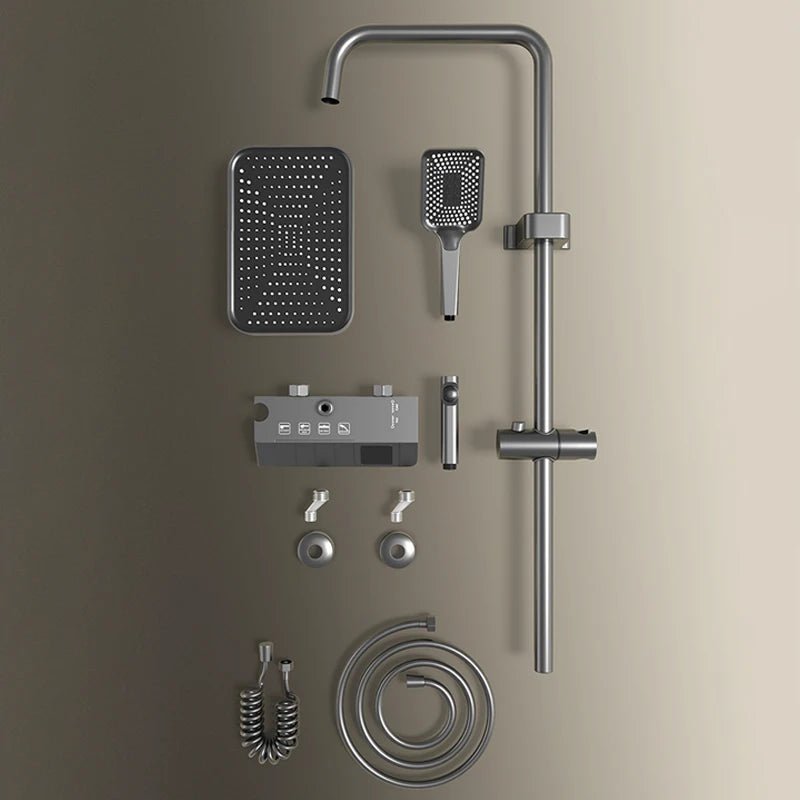 Colonne de Douche Thermostatique Grise – Température en Temps Réel, Design Épuré & Système Complet de Douche Pluie Pressurisée