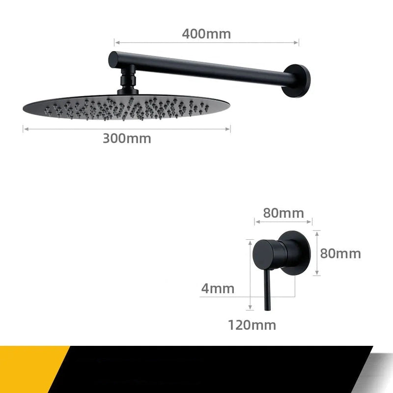 Colonne de Douche Encastrable Noire Minimaliste – Monocommande Ergonomique & Cartouche Sedal 40MM avec Ciel De Douche 20/25/30cm et Mélangeur