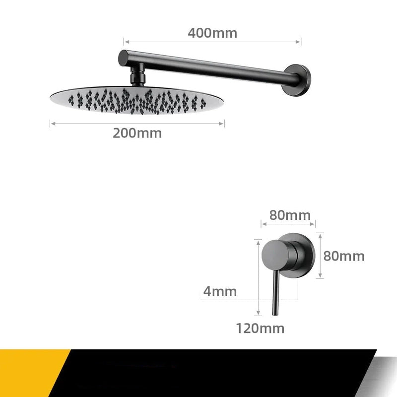 Colonne de Douche Encastrable Noire Minimaliste – Monocommande Ergonomique & Cartouche Sedal 40MM avec Ciel De Douche 20/25/30cm et Mélangeur