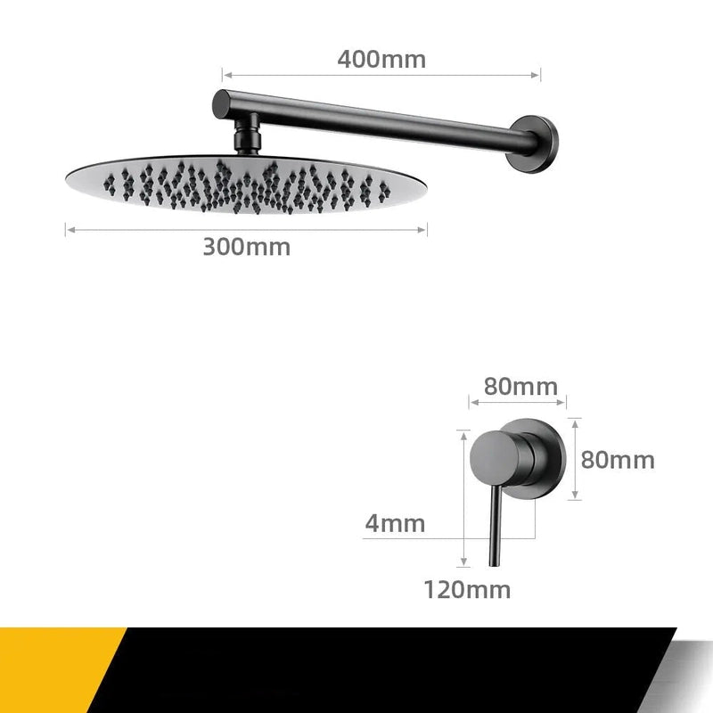 Colonne de Douche Encastrable Noire Minimaliste – Monocommande Ergonomique & Cartouche Sedal 40MM avec Ciel De Douche 20/25/30cm et Mélangeur